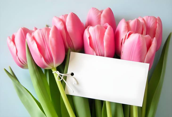 Delicate Pink Tulips with a Greeting Card Floral CloseUp